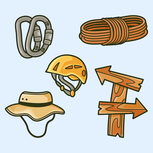 Hand drawn hiking element set