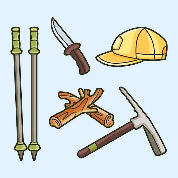 Free Vector hand drawn hiking element set