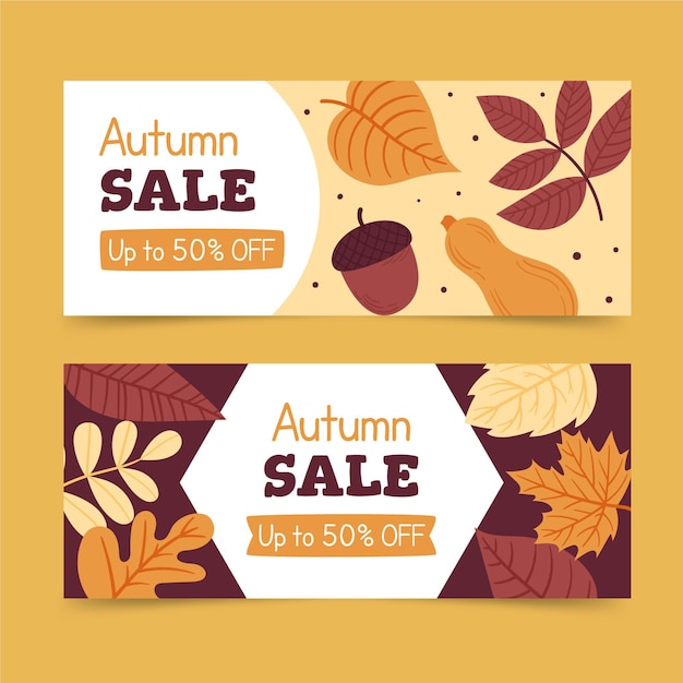 Free Vector hand drawn horizontal autumn sale banners