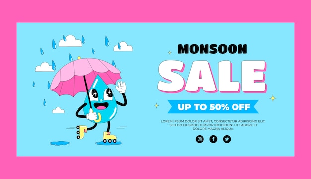 Free Vector hand drawn horizontal banner template for monsoon season sale