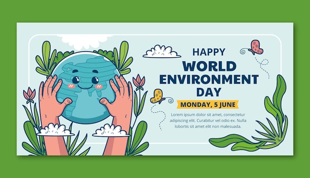 Free Vector hand drawn horizontal banner template for world environment day celebration