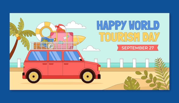 Free Vector hand drawn horizontal banner template for world tourism day celebration