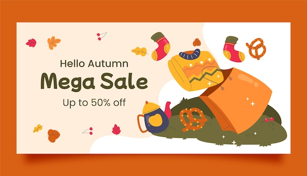 Hand drawn horizontal sale banner for autumn