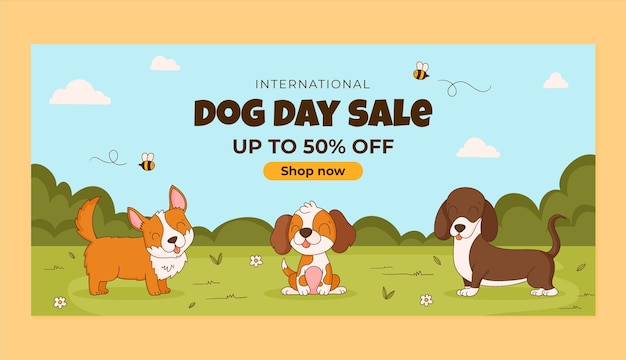 Free Vector hand drawn horizontal sale banner template for international dog day celebration