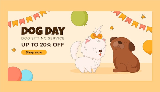 Free Vector hand drawn horizontal sale banner template for international dog day celebration