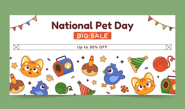 Free Vector hand drawn horizontal sale banner template for national pet day