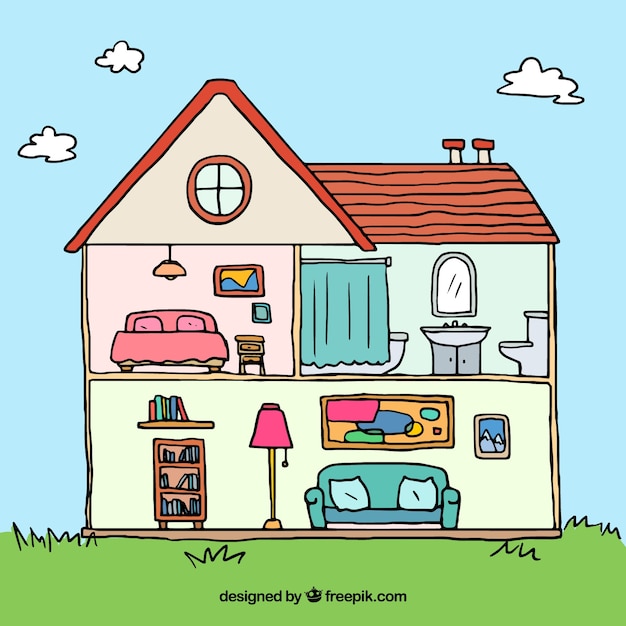 Free Vector hand drawn house interior background