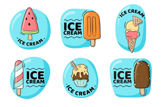 Hand drawn ice cream label collection