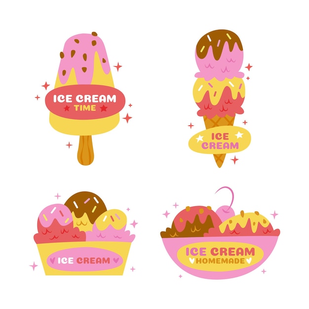 Free vector hand drawn ice cream label pack