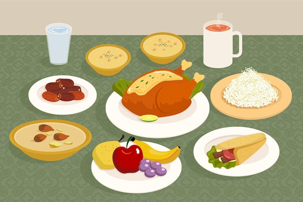 Free Vector hand drawn iftar meal illustration