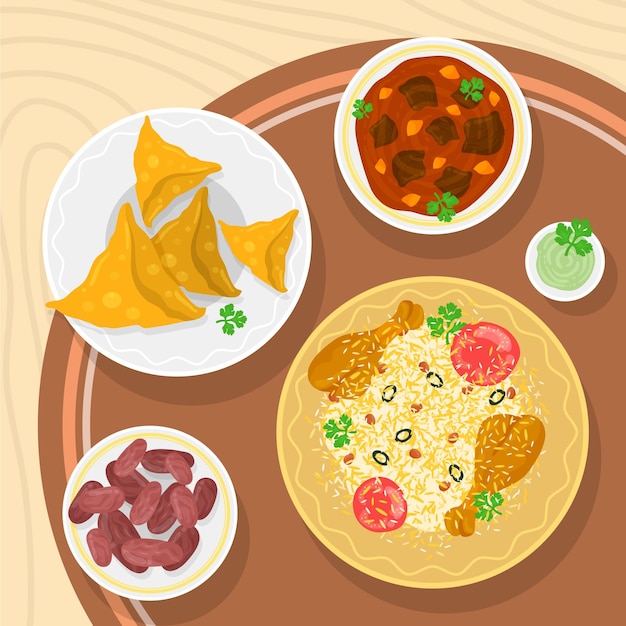 Free vector hand drawn iftar meal illustration