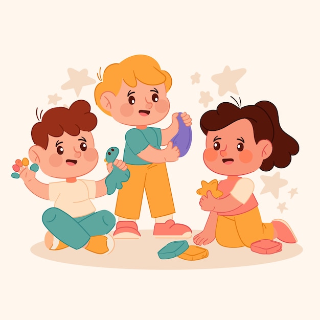 Free vector hand drawn illustration of children playing with dough