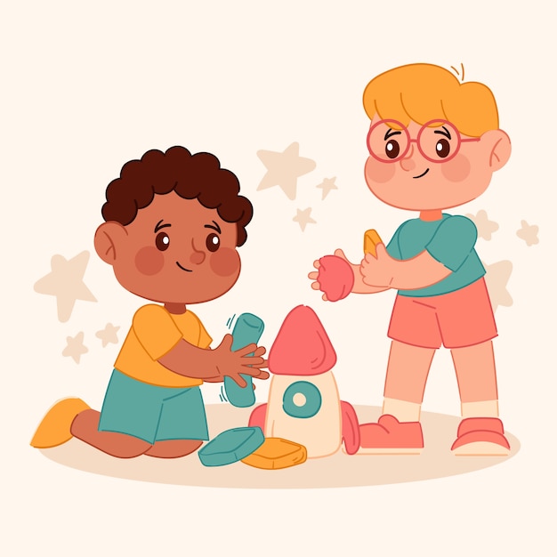 Free vector hand drawn illustration of children playing with dough