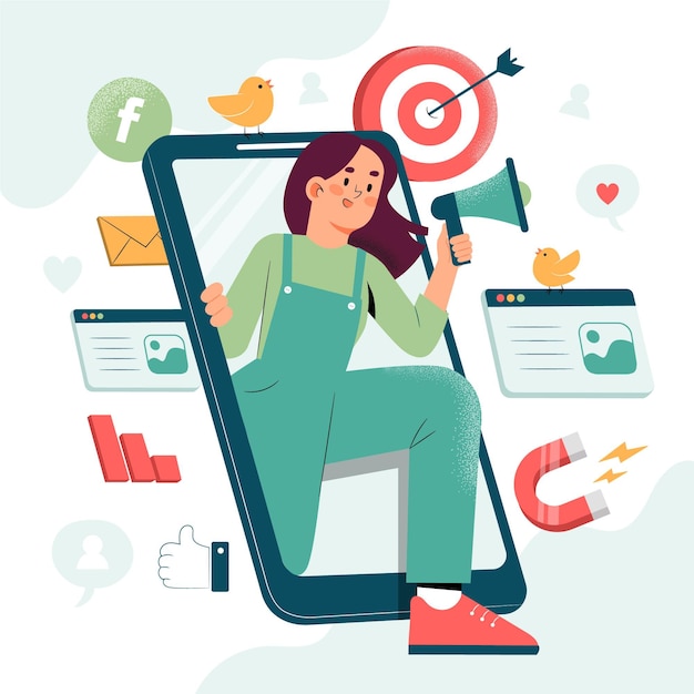 Free vector hand drawn illustration of people with smartphone for marketing