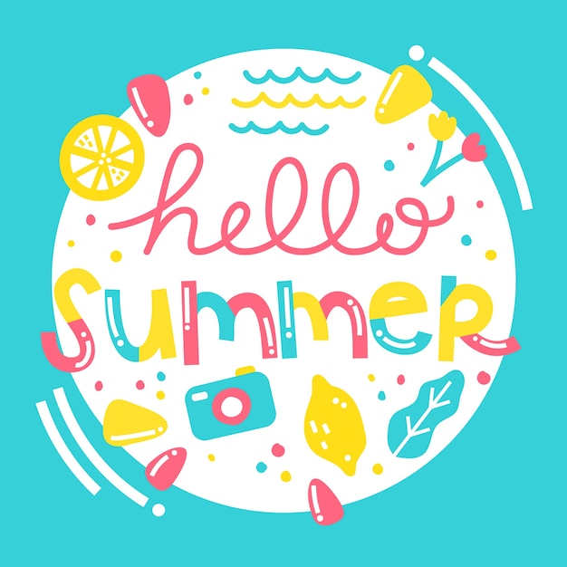 Free Vector hand drawn illustration with hello summer lettering