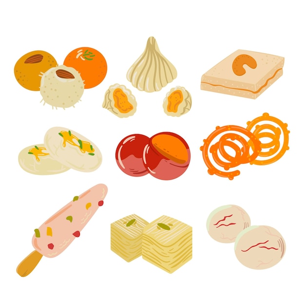 Free vector hand-drawn indian sweets collection