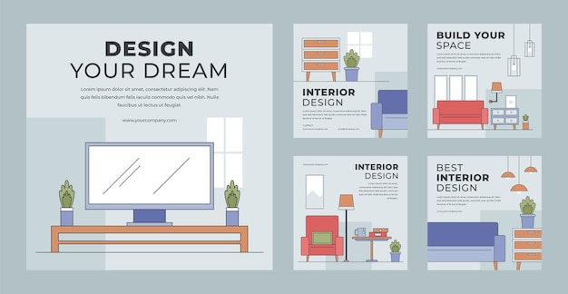 Hand drawn interior design template