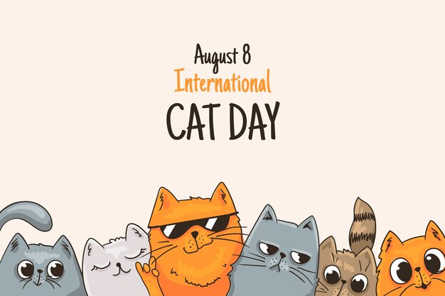 Hand drawn international cat day background with cats