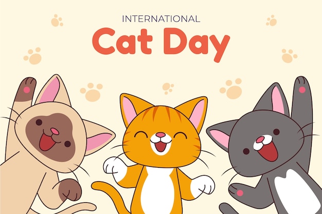 Hand drawn international cat day background