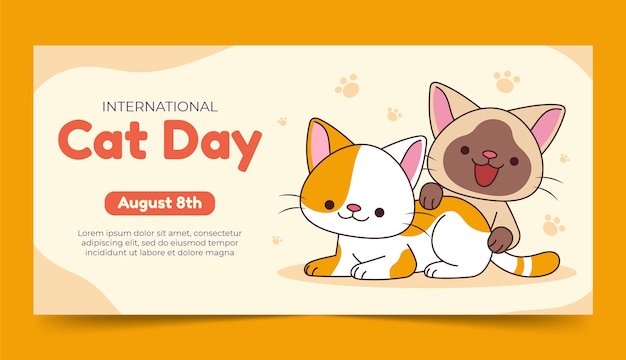Free vector hand drawn international cat day horizontal banner template