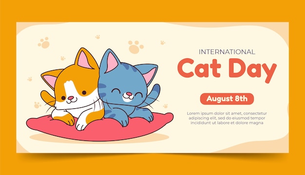 Hand drawn international cat day horizontal banner template