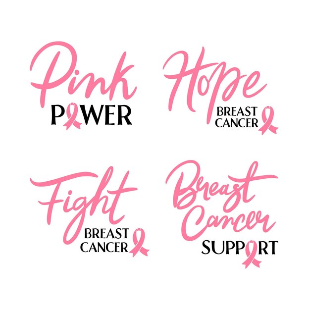 Hand drawn international day against breast cancer lettering labels collection