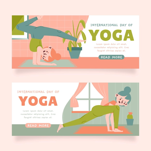 Free Vector hand drawn international day of yoga banners set