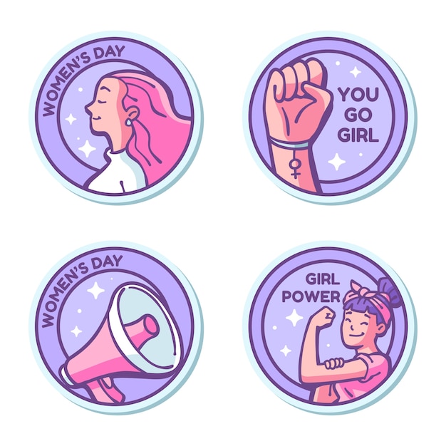 Free Vector hand drawn international women's day badges collection