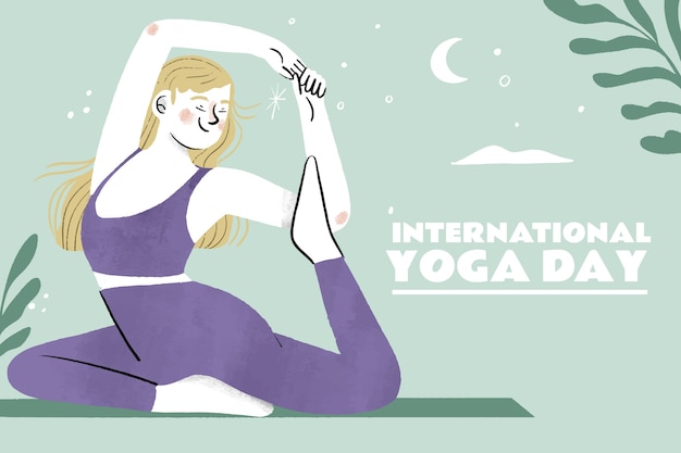 Hand drawn international yoga day illustration