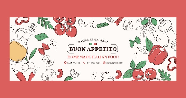 Free Vector hand drawn italian restaurant facebook cover