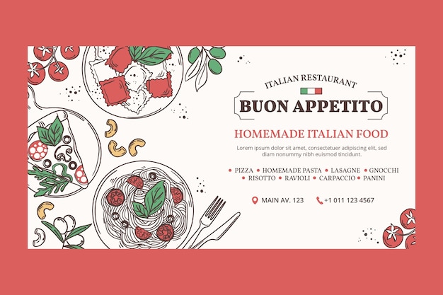 Free Vector hand drawn italian restaurant  facebook template