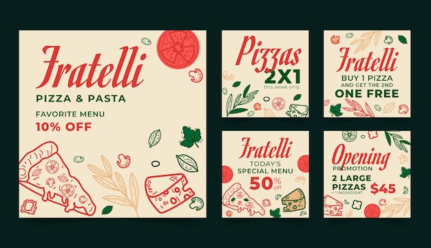 Free Vector hand drawn italian restaurant instagram post