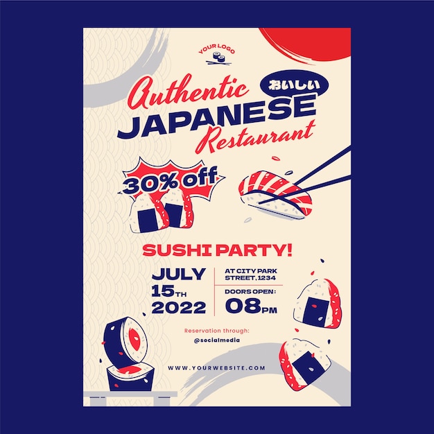 Free Vector hand drawn japanese restaurant poster