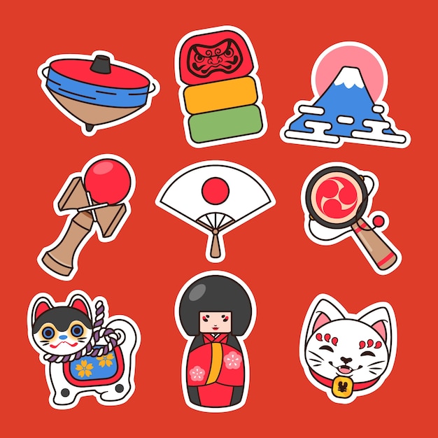 Free Vector hand drawn japanese sticker set