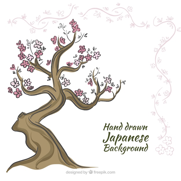 Free Vector hand drawn japanese tree background 