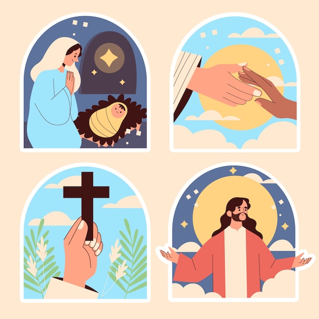 Free vector hand drawn jesus sticker pack