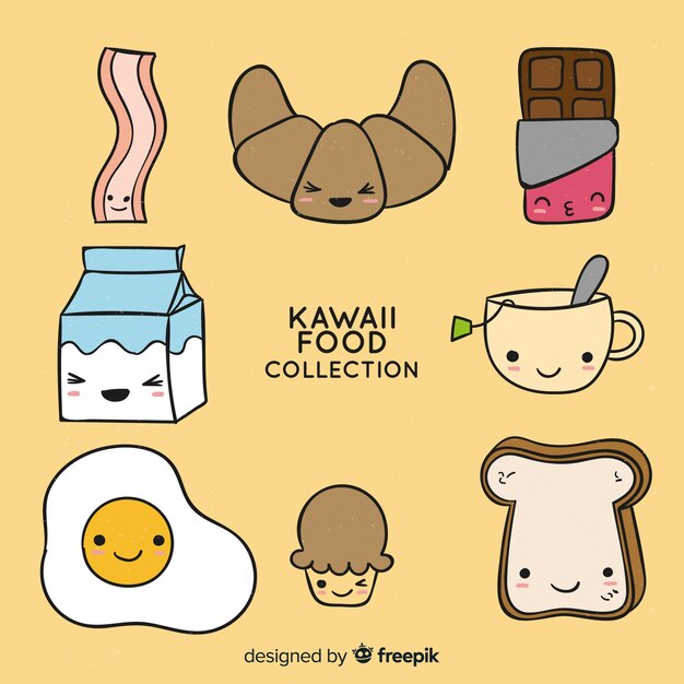 Hand drawn kawaii breakfast food collection