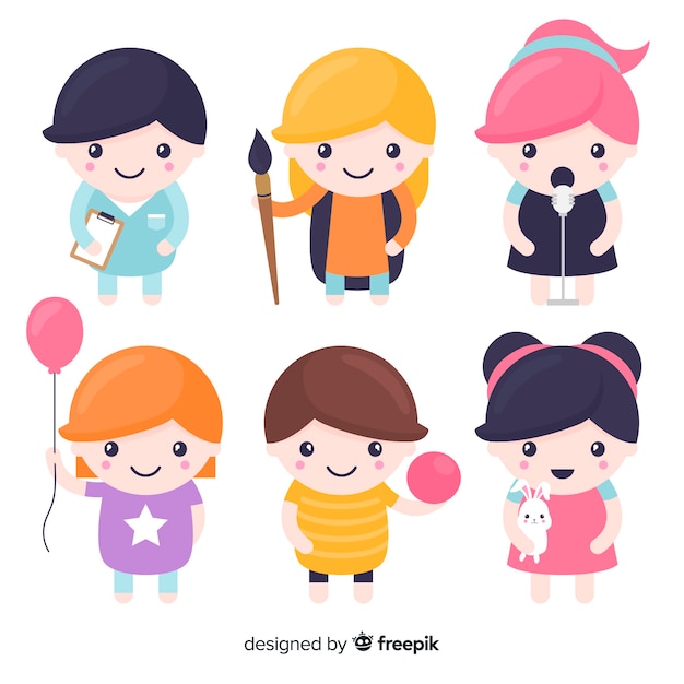 Hand drawn kawaii characters collection