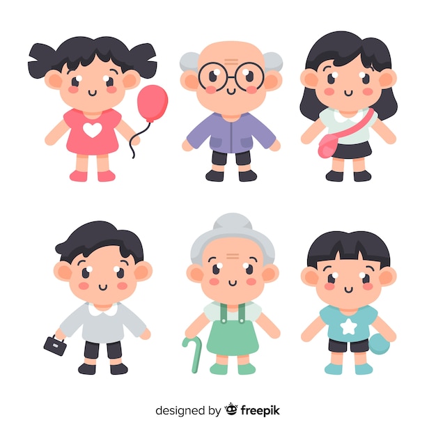 Free vector hand drawn kawaii characters collection