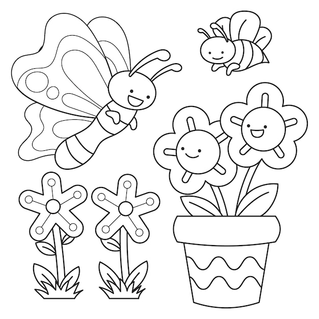 Free vector hand drawn kawaii coloring book illustration