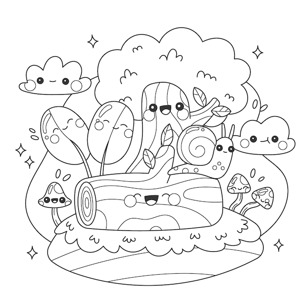 Free vector hand drawn kawaii coloring book illustration