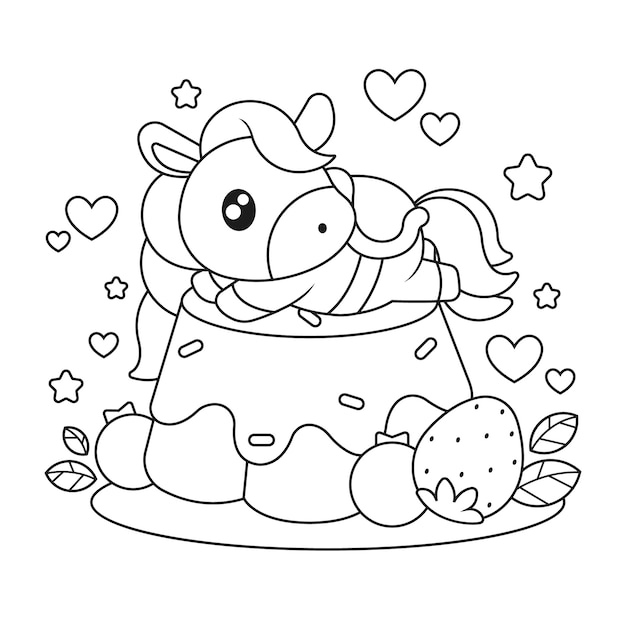 Free Vector hand drawn kawaii coloring book with cake