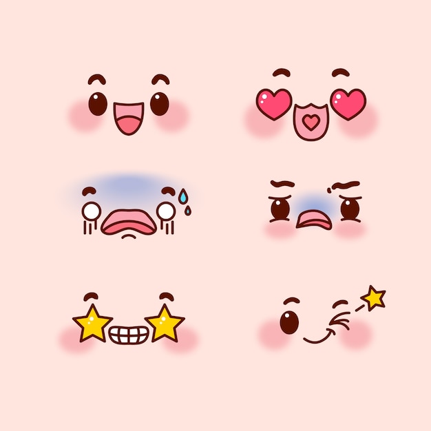 Free vector hand drawn kawaii face collection