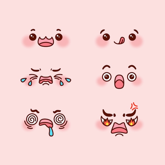 Free vector hand drawn kawaii face collection