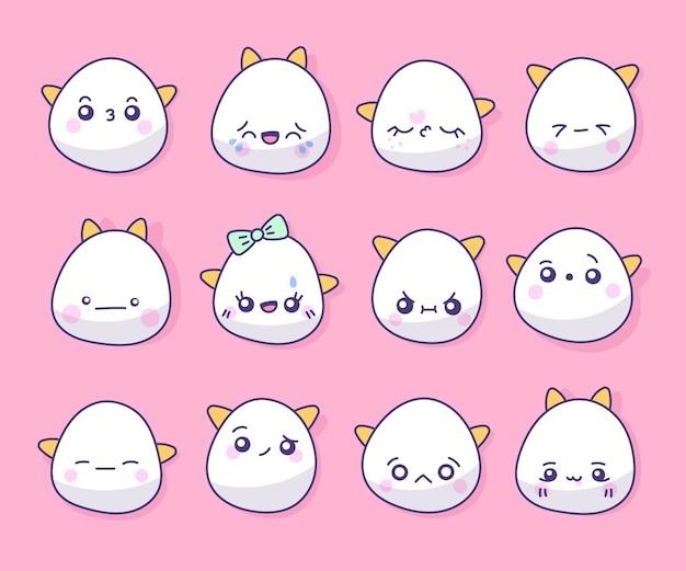 Free Vector hand drawn kawaii face collection