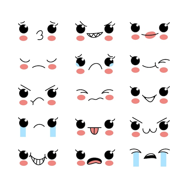 Free Vector hand drawn kawaii face collection