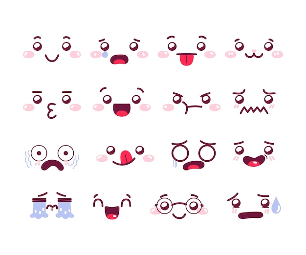 Free vector hand drawn kawaii face collection