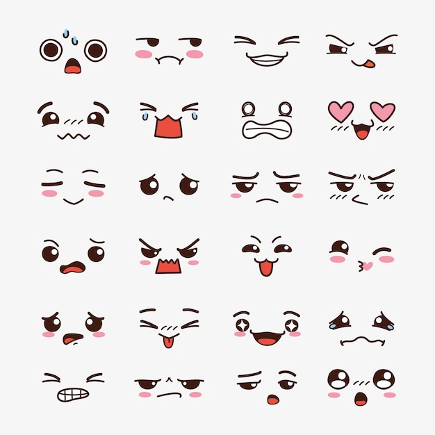 Free vector hand drawn kawaii face collection