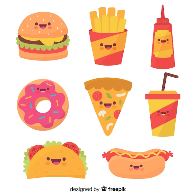 Hand drawn kawaii fast food collection