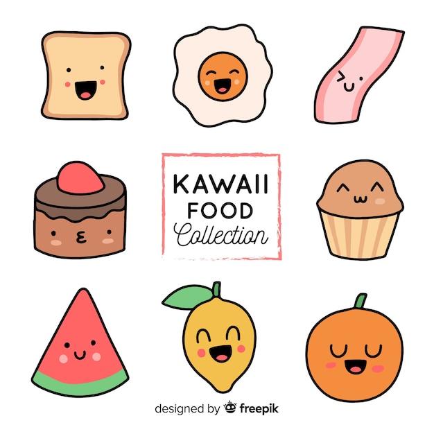 Free Vector hand drawn kawaii food collection